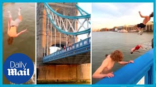 Reckless people do backflips off Tower Bridge into the River Thames as UK heatwave continues [upl. by Mogerly5]