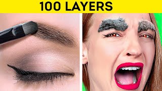 100 LAYERS CHALLENGE  Ultimate 100 Layers Of Food Makeup Clothes Toilet Paper by 123 Go GENIUS [upl. by Stroud]