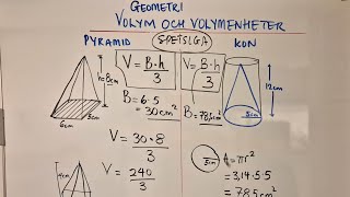 Pyramid och kon Volym V  B x h 3 [upl. by Sewell639]