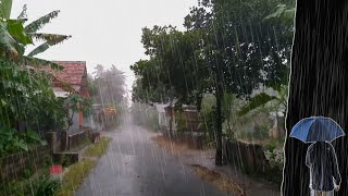 Get Rid of Insomnia with Heavy Rain Walk in Village  ASMR Rain Sounds for Sleeping [upl. by Feliks]