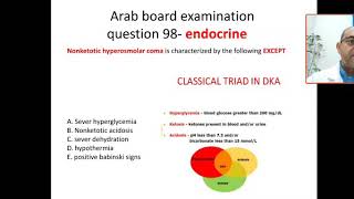 MCQ 98 Hyperosmolar hyperglycemic state coma nonketotic acidosis dehydration babinski sign [upl. by Ohs]