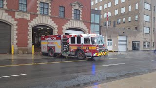 Hamilton Fire Engine 1 and Pumper 1 Responding [upl. by Eecram56]