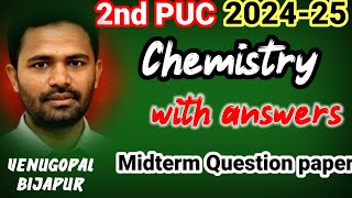 2nd PUC Chemistry midterm exam question paper with key answers Karnataka Board 202425 [upl. by Anirtal481]