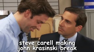 the office bloopers steve carell making john krasinski break for 8 mintutes straight  Comedy Bites [upl. by Anayt]