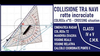 Collisione TRA NAVI  Rotte incrociate  Cinematica RADAR  Colregs72  VISIONI REALE e RELATIVA [upl. by Suiramaj]