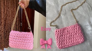 How to crochet a t shirt yarn bag for beginners crochet crochetbag [upl. by Irrek]