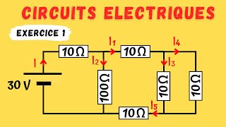 CIRCUITS ELECTRIQUES EXERCICE1 Calculer la Résistance équivalente et les intensités des courants [upl. by Ynnaj]