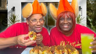 EPIC CHILI DOG MUKBANG  SO DELICIOUS Lets Eat Together [upl. by Elder801]