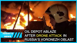 Oil depot ablaze after drone attack in Russias Voronezh Oblast [upl. by Jacobs]