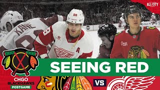 Connor Bedard Chicago Blackhawks lose vs rival Red Wings  CHGO Blackhawks POSTGAME Podcast [upl. by Lotus879]