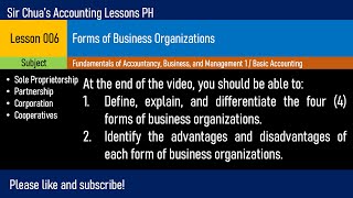 Lesson 006  Forms of Business Organizations [upl. by Sabina]