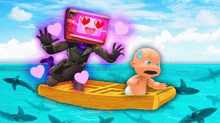 Baby STUCK on a RAFT with TITAN TV WOMAN [upl. by Nnylahs271]