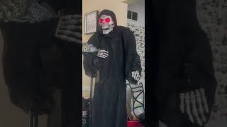 Pan Asian Creations Halloween 6’ Reaper  and scythe included  retired Halloween Animatronic [upl. by Ardnuahsal]