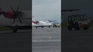 Loganair ATR 42500 LGMRD being towed to stand for the 4pm flight to london heathrow [upl. by Preuss733]