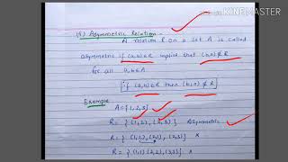 Types of realtions Symmetric Asymmetric Antisymmetric  lecture15 discrete mathematics [upl. by Colligan922]