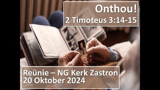 NG Gemeente Zastron Sondag 20 Oktober 2024 Ds Sarel Dry Reunie [upl. by Ahcrop]