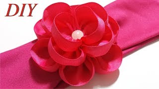 Como Hacer Lazos 🎀 DIY 158 Flor Con Cinta Gros en Banda Tutorial [upl. by Cattima]