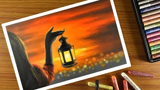 Oil Pastel Drawing Sunset Scenery Step by Step How to draw sunset scenery [upl. by Key521]