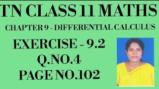 TNClass11MathematicsSamacheer Kalvi CH 9 Differential Calculus Exercise92Page no102  Sum4 [upl. by Laemsi]