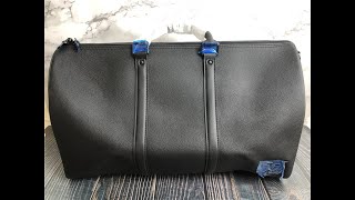 Original Louis Vuitton Keepall Bandouliere LV Aerogram Black Duffle Bag M21420 HD Unboxing [upl. by Ahsen]