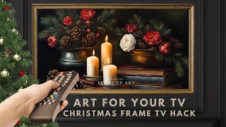 3hr Framed Christmas TV Art Screensaver 4K Frame TV Hack Moody Books Flowers amp Candles DIY Decor [upl. by Neraa]