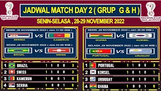 Jadwal Piala Dunia Qatar 2022 Hari ini Senin 28 November 2022  klasemen terbaru piala dunia 2022 [upl. by Dopp803]