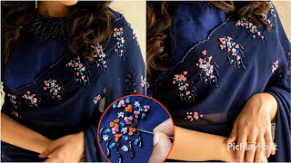 Plain sareekurti അടിപൊളി ആയി design ചെയ്യാംHand embroidery designpassion in fashion [upl. by Lila]