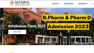 Manipal College Admission to B Pharm amp Pharm D 2023  MANIPAL ENTRANCE TEST MET2023  MCOPS [upl. by Volin]