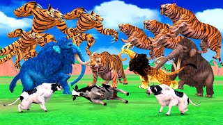 Mammoth Elephant vs Monster Lion Mammoth vs Giant Tiger Wolf Fight Cow Cartoon Saved Woolly Mammoth [upl. by Aitselec247]