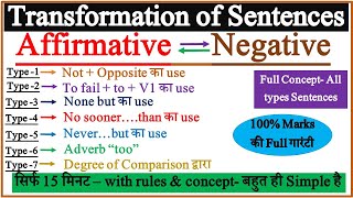 Transformation of Sentences  Interchange of Affirmative and Negative Sentences in English Grammar [upl. by Keyte]