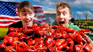 Two Brits try Louisiana Crawfish Boil for the first time [upl. by Huxham648]