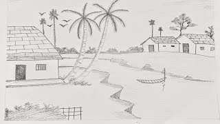 How To Draw Village Art With Pencil Sketch  Natural Pencil Drawing for Beginners [upl. by Ynneb866]