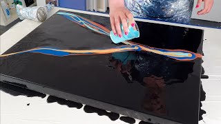 TWO STRIPES Acrylic Pouring  Fluid Painting Technique  Big Dutch Pour Black [upl. by Nahtaoj]