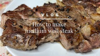 I tried making steak for the first time  How to cook medium well steak in 20 minutes 新手初次煎牛排 [upl. by Dal652]