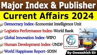 Index 2024 Current Affairs  सूचकांक 2024  Major Index amp Publisher  Important Indexes 2024 index [upl. by Nelra345]