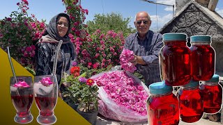 🔴The most fragrant syrup in the world🌹 Making a delicious syrup from Damask rose in a rural villa [upl. by Donelu]