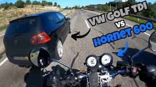 FULL THROTTLE HORNET 600 vs VW GOLF TDI vs YAMAHA R7 [upl. by Hterrag]