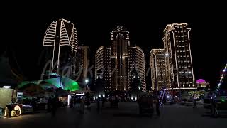 Grozny Russia Business complex Grozny City Clock tower Night view of the city [upl. by Froemming938]