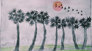 shitkaler drisso drawing with painting winter season drawing শীতকালের দৃশ্য [upl. by Mehala]