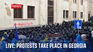 Protests take place in Georgia against legislation threatening press and civic freedoms [upl. by Notlrac]