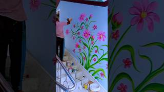 Wall painting design ideawall art flower design shorts short art design painting [upl. by Lapham]