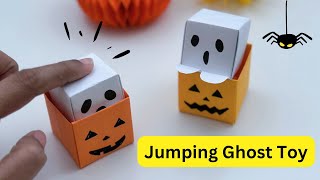 Easy Paper Jumping Ghost Toy For Kids  Halloween Craft Ideas  Paper Craft Easy  KIDS crafts [upl. by Ramahs]