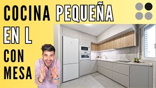 Cocinas PEQUEÑAS en L Modernas CON MESA CJR [upl. by Bobinette972]