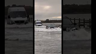 Vehicles Race to Beat the Tide…😅😬 SaltWater Crazy TidalFlooding UK WestMersea Island Fyp [upl. by Anialed707]