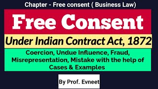 Free Consent Indian Contract Act  Free Consent Business Law  Free Consent  CA Foundationin Hindi [upl. by Alrrats]