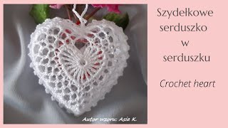 Serduszko w serduszku 3D i na akrylu 8 cm szydełko Author Asia K Heart crochet tutorial [upl. by Nieberg44]