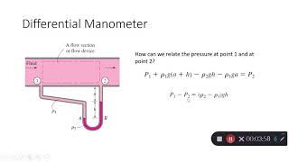 Fluid Mechanics  Chapter 2  Differential Manometer [upl. by Nosirb]