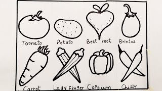 How to Draw Vegetables Step by Step 8 Different Vegetable Drawing [upl. by Agbogla514]