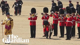 Soldier faints during trooping the colour rehearsal in London heatwave [upl. by Anabelle]