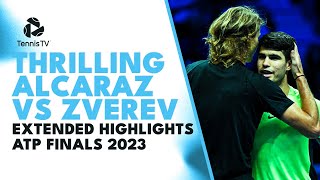 Carlos Alcaraz vs Alexander Zverev THRILLER  Nitto ATP Finals 2023 Extended Highlights [upl. by Anial215]